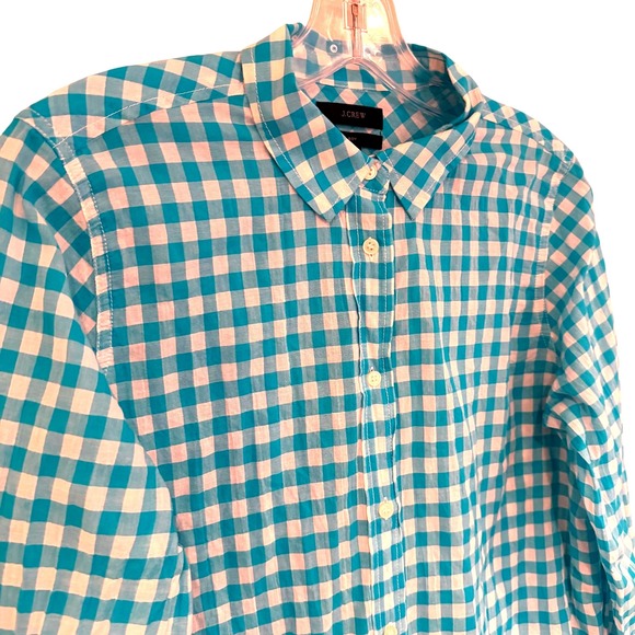 J.Crew‎ Classic Fit Boy Crinkle Gingham Shirt Women's 6 Blue Career Preppy - Picture 3 of 12